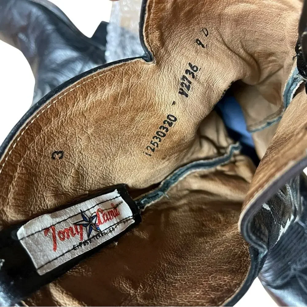 Tony Lama Black Leather Cowboy Boots size:9